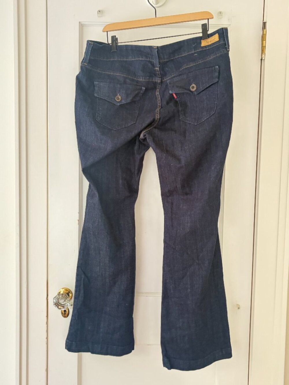 Levi's 542 Flare Jeans 18W Medium Dark Wash Stretch Denim Flap Pocket Y2K - Picture 3 of 10